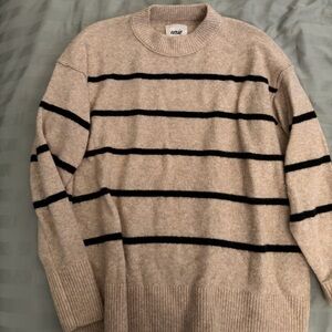 Aerie Tan and Black Striped Crewneck Sweater